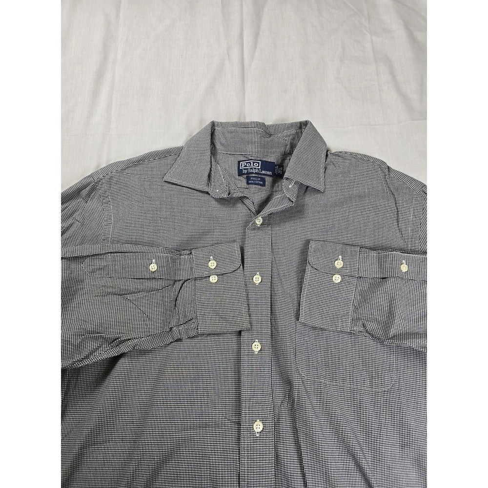 Polo Ralph Lauren‎ Dress Shirt Mens 16.5 34/35 Gray Check Philip Long Sleeve